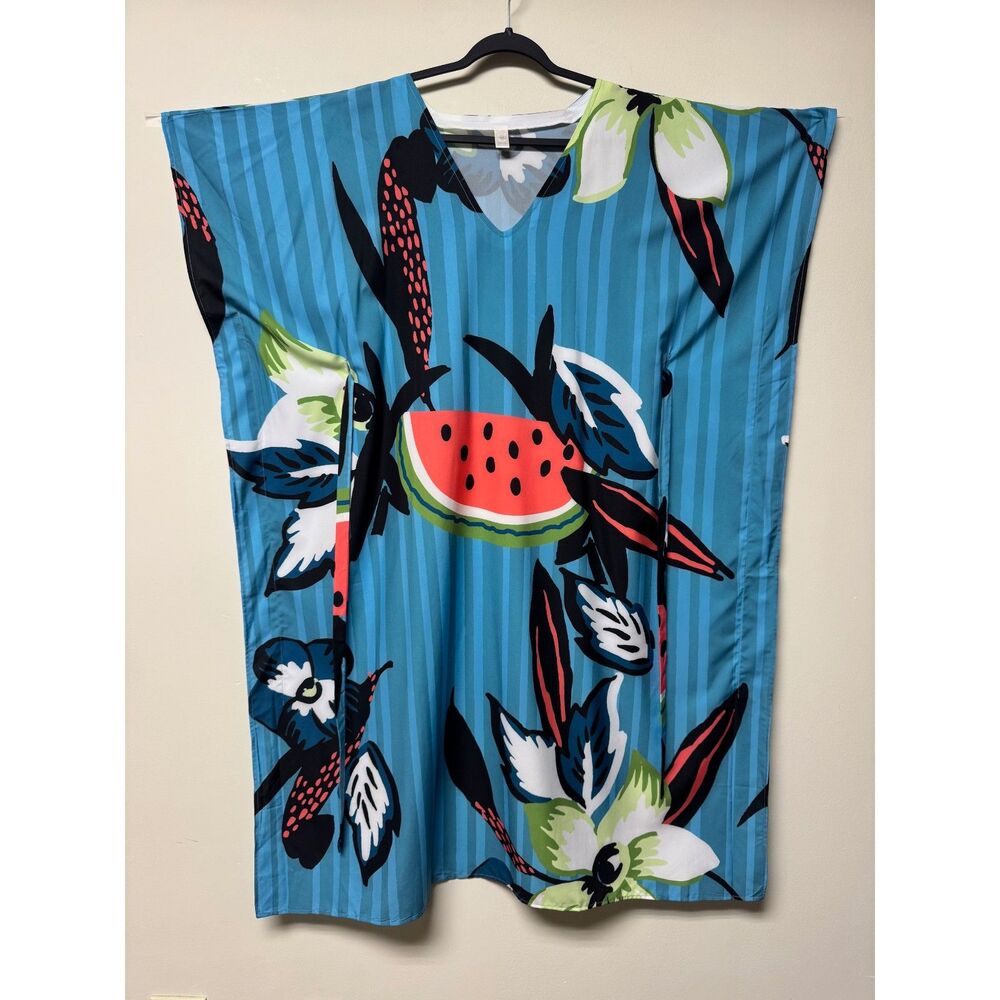 CATO Watermelon Botanical Print V-Neck Kaftan, Beach, Pool, Swim, O/S
